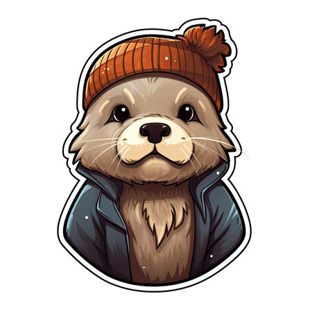 Vector illustration of a cute otter in a jacket and hat.の素材
