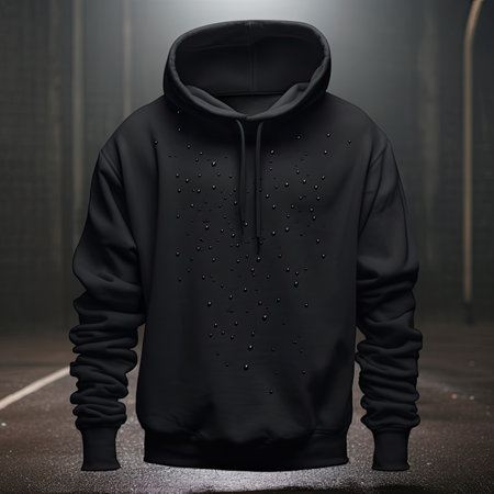 Black hooded sweatshirt on a dark background. 3d renderingの素材