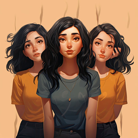 Portrait of three beautiful young women with different hairstyles. Vector illustration.の素材