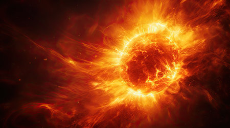 Fiery planet in space, 3d illustration, computer generated imageの素材