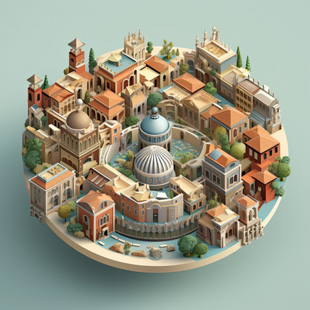 Flat 3d isometric view of the city of Venice, Italyの素材