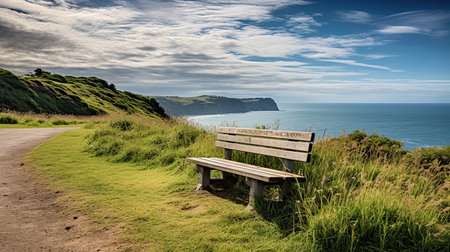Bench on the coast of the island of Sao Miguel, Azoresの素材