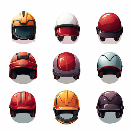 Set of helmets on a white background. Vector illustration in cartoon style.の素材