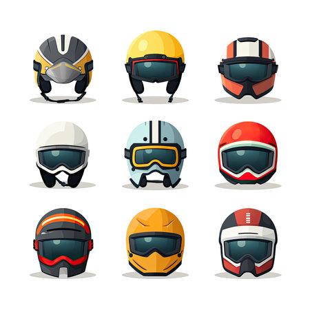 Set of helmets for motorcyclists. Vector illustration in cartoon style.の素材