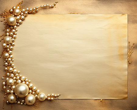 old paper with pearls and beads on the background of the wallの素材