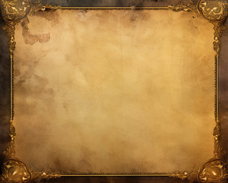 Grunge background with golden ornament and copy space for text or imageの素材