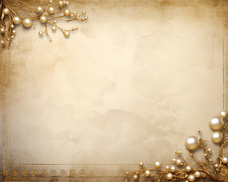 Vintage christmas background with golden decoration and snowflakes.の素材