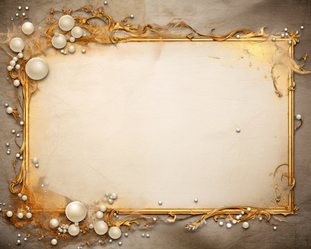 Old paper background with pearls and frame for text or image.の素材