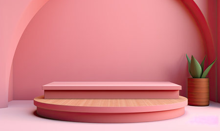 3d render of minimal geometric forms. Pink podium for your design.の素材
