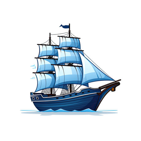 Sailing ship isolated on white background. Vector illustration in cartoon style.の素材