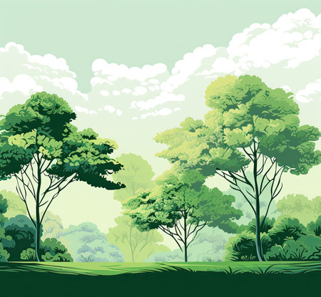Nature background with green trees and sky. EPS10 vector illustration.の素材