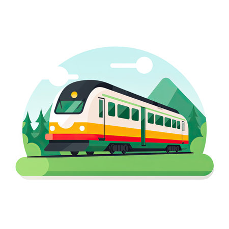 Train on the background of nature. Vector illustration in flat style.の素材