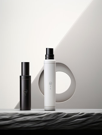 Cosmetic bottle mockup on white background. 3d illustration.の素材