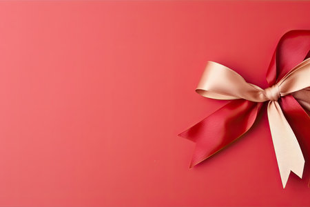 Gift bow on a red background with copy space for your textの素材