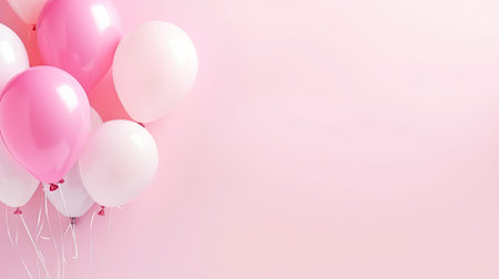 Pink and white balloons on pastel pink background with copy space.の素材