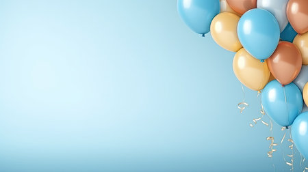Colorful balloons on blue background with copy space. 3D Renderingの素材
