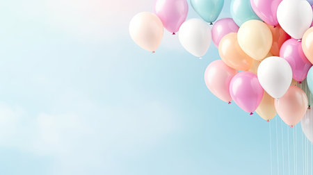 Colorful balloons on blue sky background. 3D Rendering.の素材