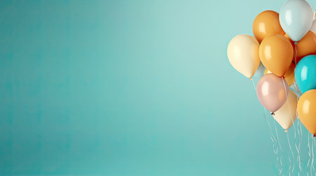 Colorful balloons on blue background with copy space. 3D Renderingの素材