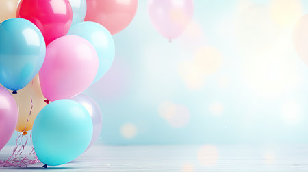 Colorful balloons on bokeh background. 3D Renderingの素材
