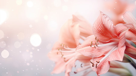 Bouquet of pink lily flowers on bokeh backgroundの素材