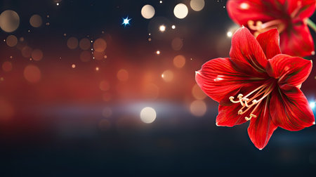 Beautiful red lily flower on dark background with bokehの素材