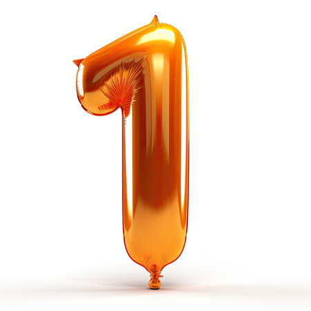Number 1 orange balloon on a white background. 3D Renderingの素材