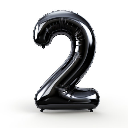 Number 2 made of black inflatable balloons isolated on white background. 3d renderingの素材