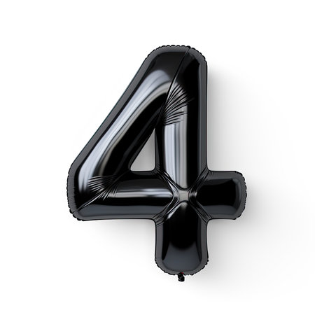 Number 4 black balloon on a white background. 3D Renderingの素材