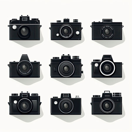 Retro photo camera icons set. Vector illustration for your design.の素材