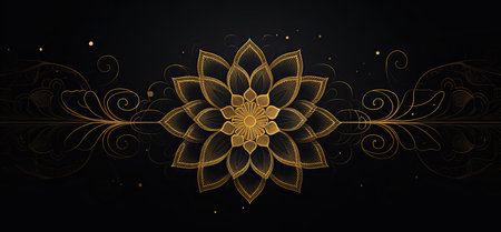 Golden mandala on black background. Vector illustration for your design.の素材