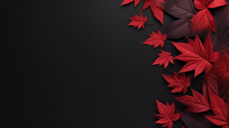 Autumn leaves on black background with copy space. 3D illustrationの素材
