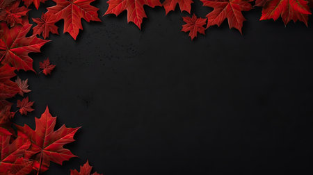 Autumn background with red maple leaves on black background. Vector illustration.の素材
