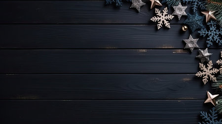 Christmas decoration on black wooden background with copy space for your text.の素材