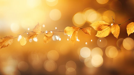 Autumn background with yellow leaves and bokeh lights. Copy spaceの素材