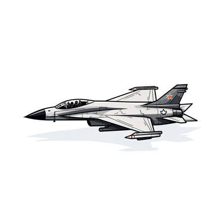 Fighter jet fighter isolated on white background. Hand drawn vector illustration.の素材
