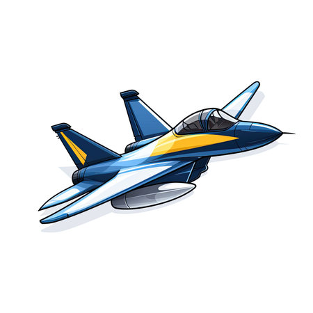 Fighter jet fighter isolated on white background. Vector illustration in cartoon style.の素材
