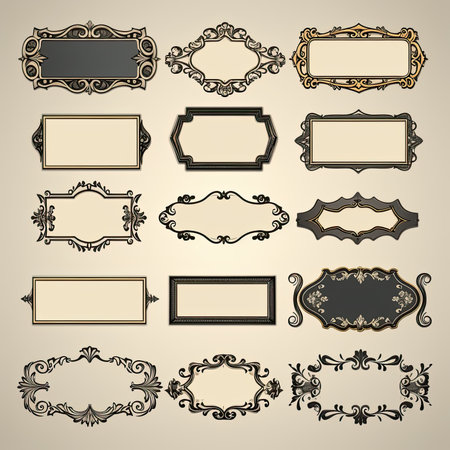 Set of vintage frames. Decorative design elements. Vector illustration.の素材