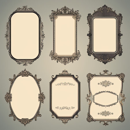 Set of vintage frames for paintings, mirrors or photo. Vector illustrationの素材