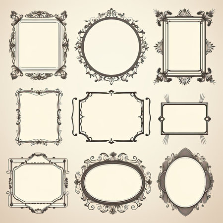 Vintage frames set. Collection of ornate frames. Vector illustration.の素材