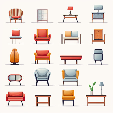 Furniture icons set. Cartoon illustration of furniture vector icons for web designの素材