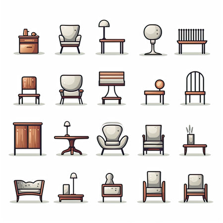 Furniture icon set in cartoon style. Furniture vector illustration.