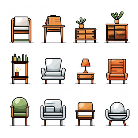 Furniture icons set. Cartoon illustration of furniture vector icons for web designの素材