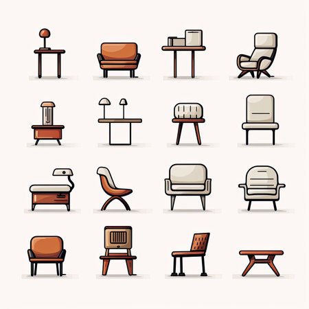 Set of armchairs and furniture icons. Vector illustration in flat style.の素材