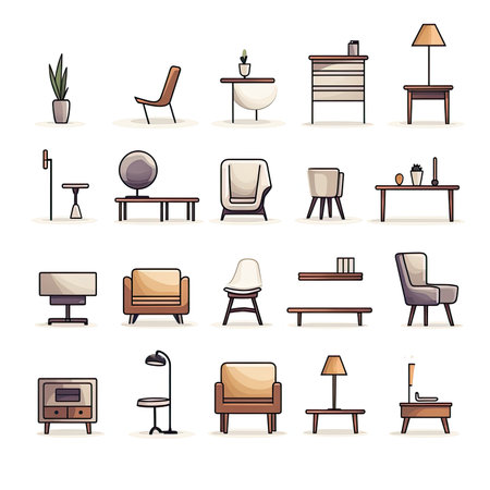 Set of furniture icons in cartoon style. Furniture vector illustration.の素材