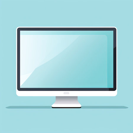 Computer monitor with blank screen isolated on blue background. Vector illustration.の素材