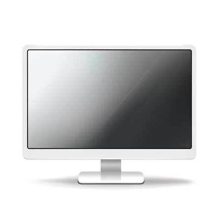 Realistic computer monitor with blank screen isolated on white background. Vector illustration.の素材