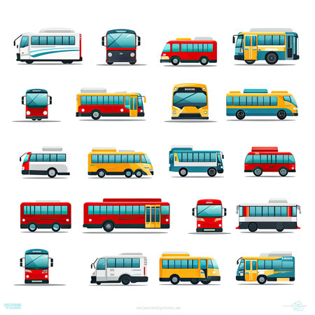 Set of bus icons in flat style isolated on white background. Vector illustration.の素材