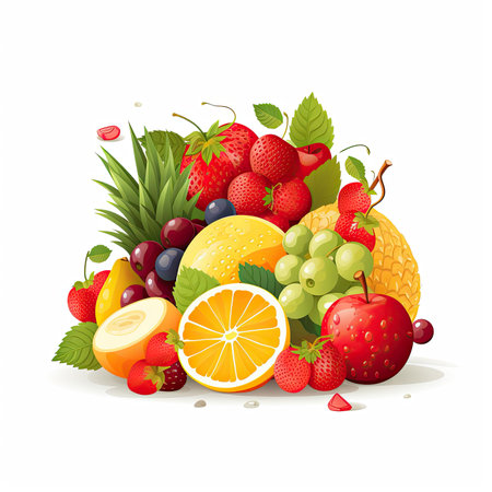 Fruits and berries. Vector illustration of fresh fruits and berries.の素材