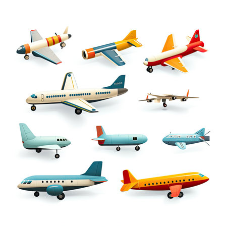 Airplane icons set. Cartoon illustration of 16 airplane icons for webの素材