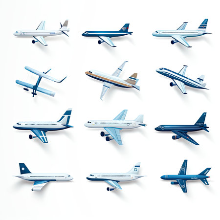 Airplane icons set on white background. Realistic vector illustration.の素材